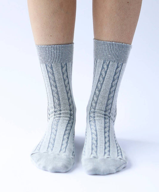 Grey Cotton Cable Knit Socks