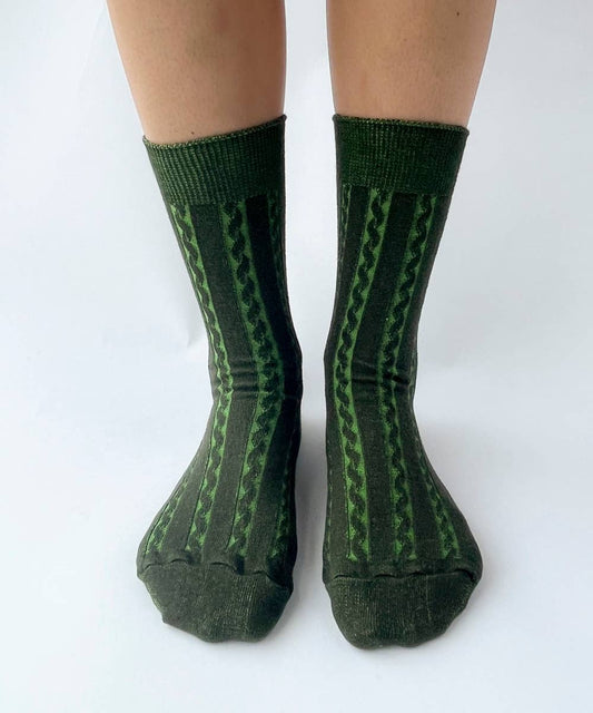 Dark Green Cotton Cable Knit Socks