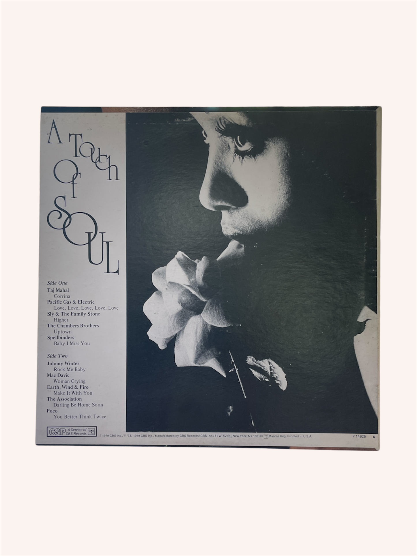 Album cover with a black and white portrait of a woman holding a rose and text on the left side. A Touch of Soul Vinyl Record - Artist Compilation