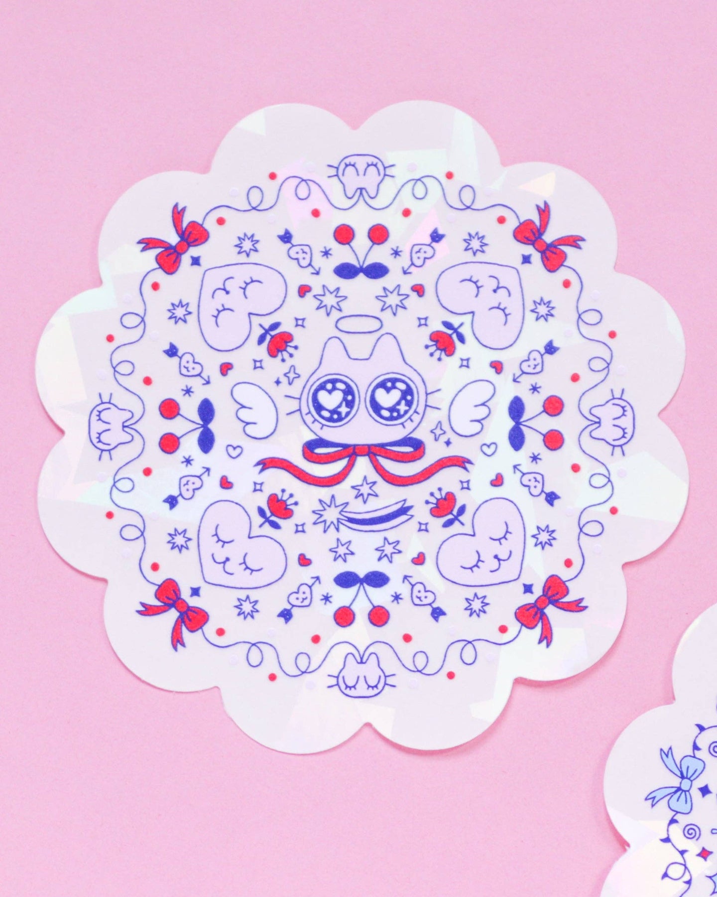 Angel Suncatcher Sticker, Two decorative stickers with cartoon characters on a pink background