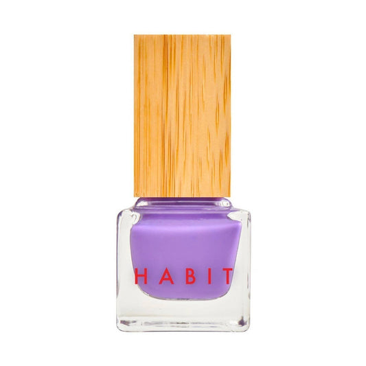 Purple nail polish bottle with a wooden cap on a white background, Belladonna Purple Toxin Free Nail Polish