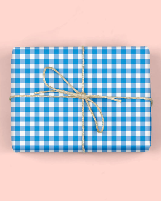 Blue Gingham Check Gift Wrap Roll