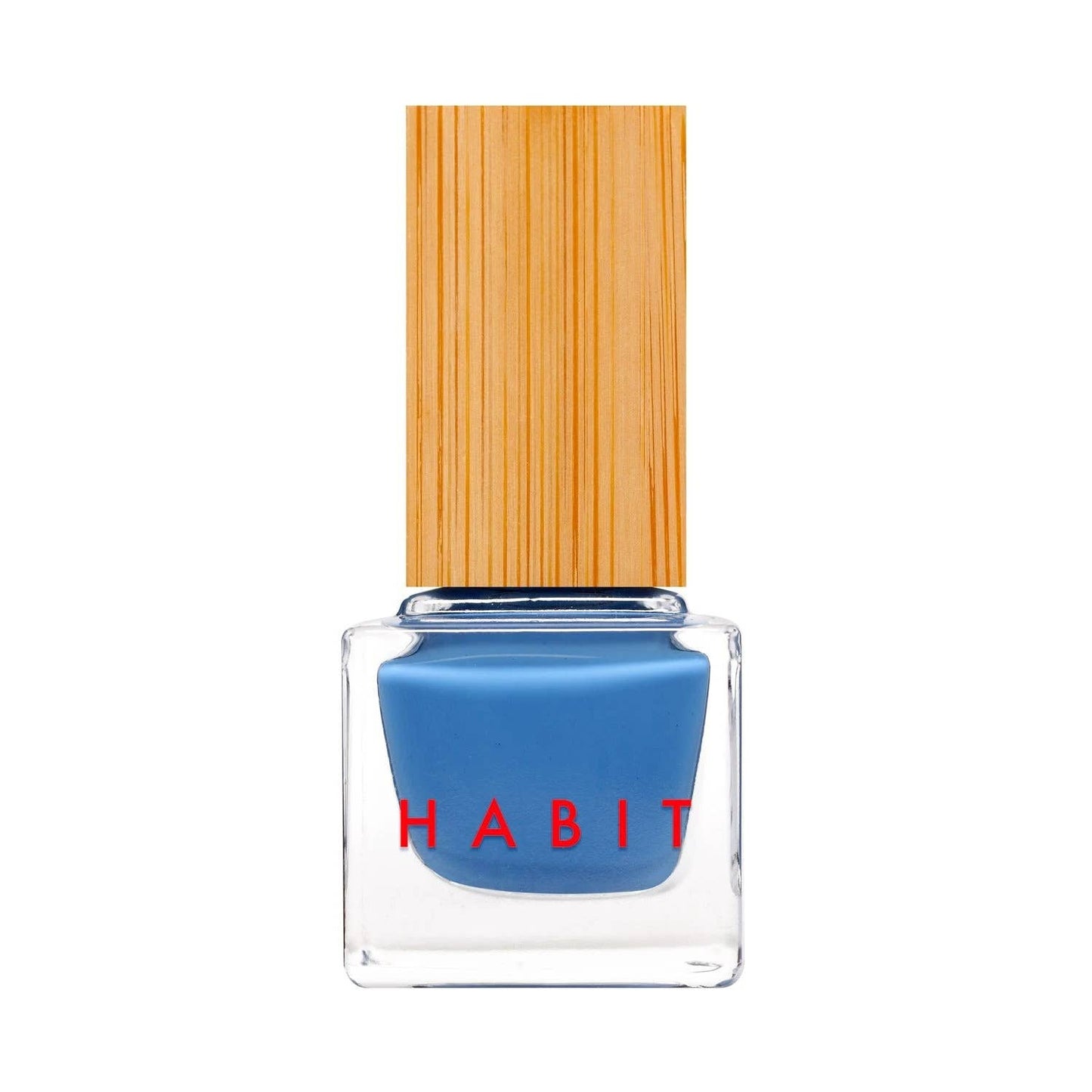 Blue nail polish bottle with a wooden cap on a white background, Blue Jean Baby Blue Toxin Free Nail Polish