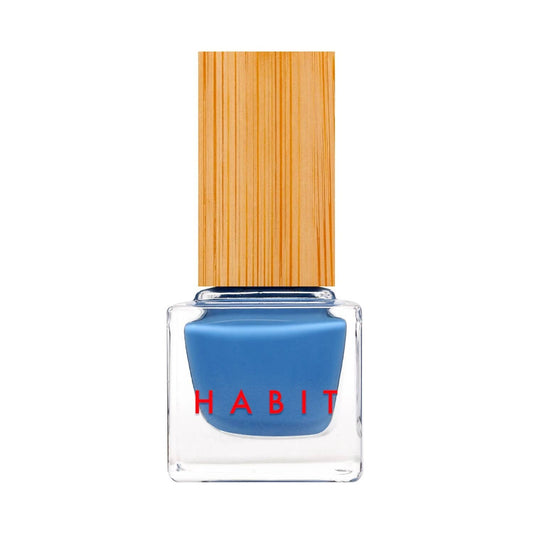 Blue nail polish bottle with a wooden cap on a white background, Blue Jean Baby Blue Toxin Free Nail Polish