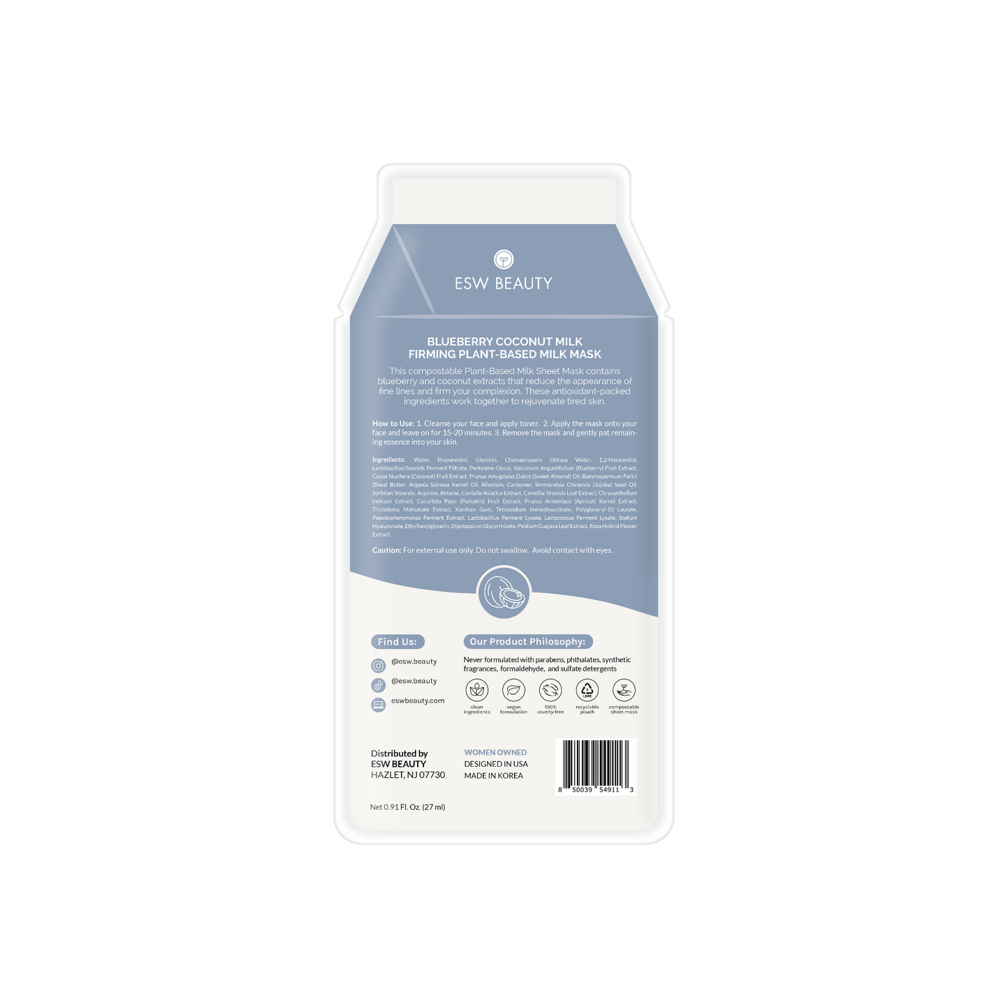 ESW Beauty blueberry coconut milk finishing plant-based milk mask packaging on a white background