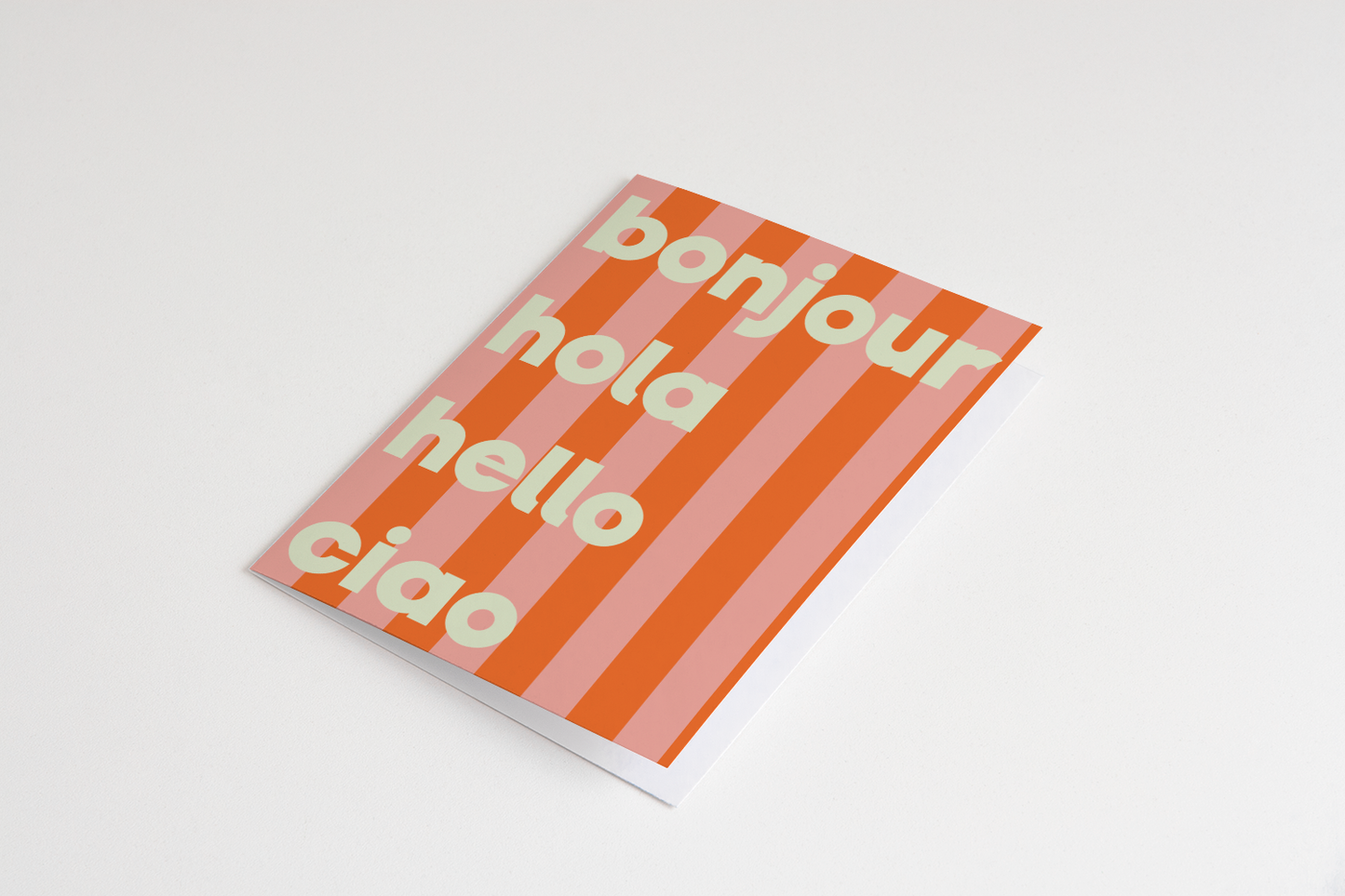 Bonjour Hola Greeting Card - Pink