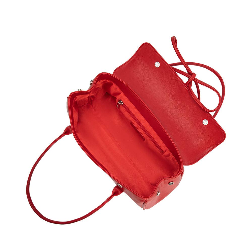 Red handbag with open top on a white background, Bowie Shoulder Bag, Melie Bianco
