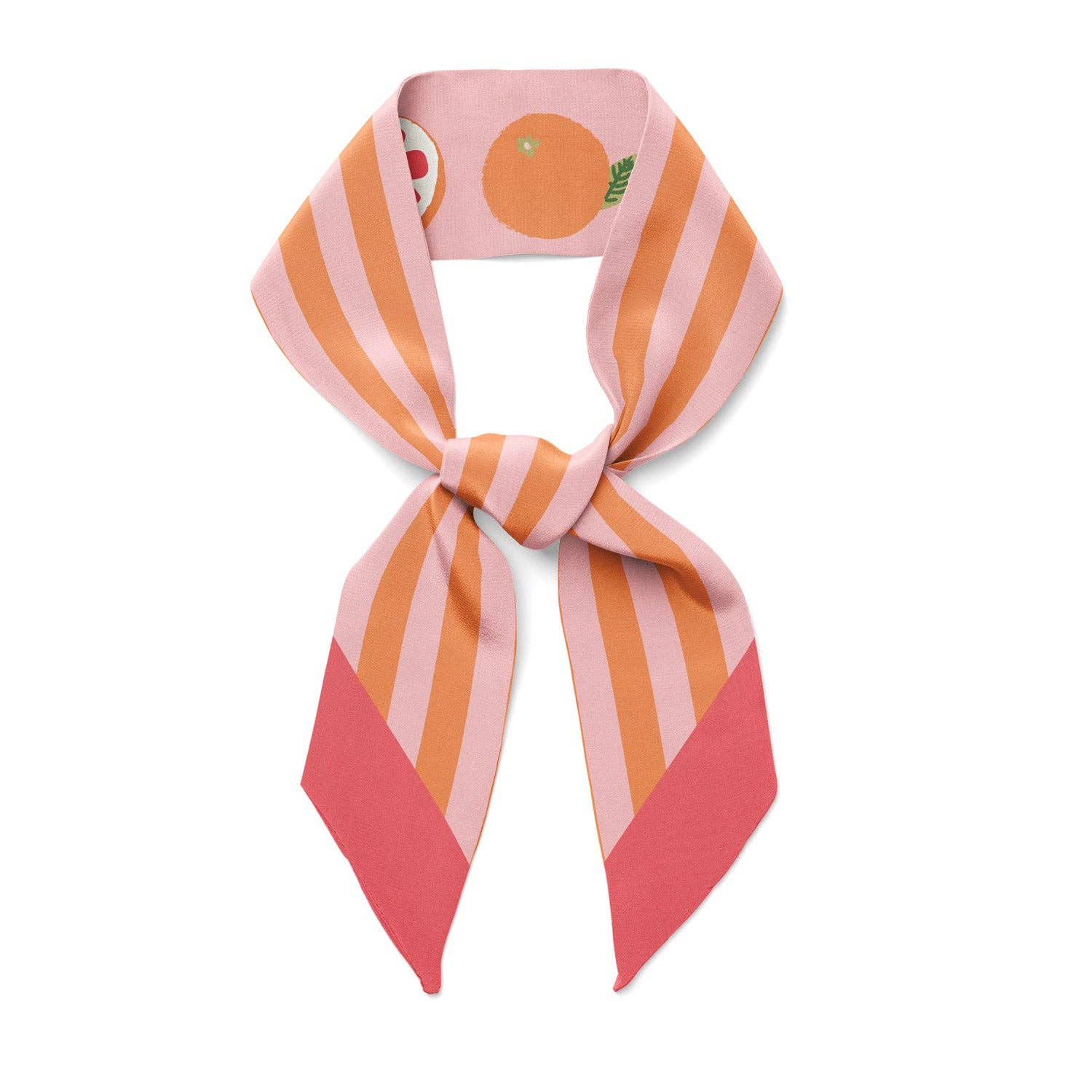 Striped scarf with pink, orange, and red pattern on a white background, California Pomelo Ribbon Silk Scarf