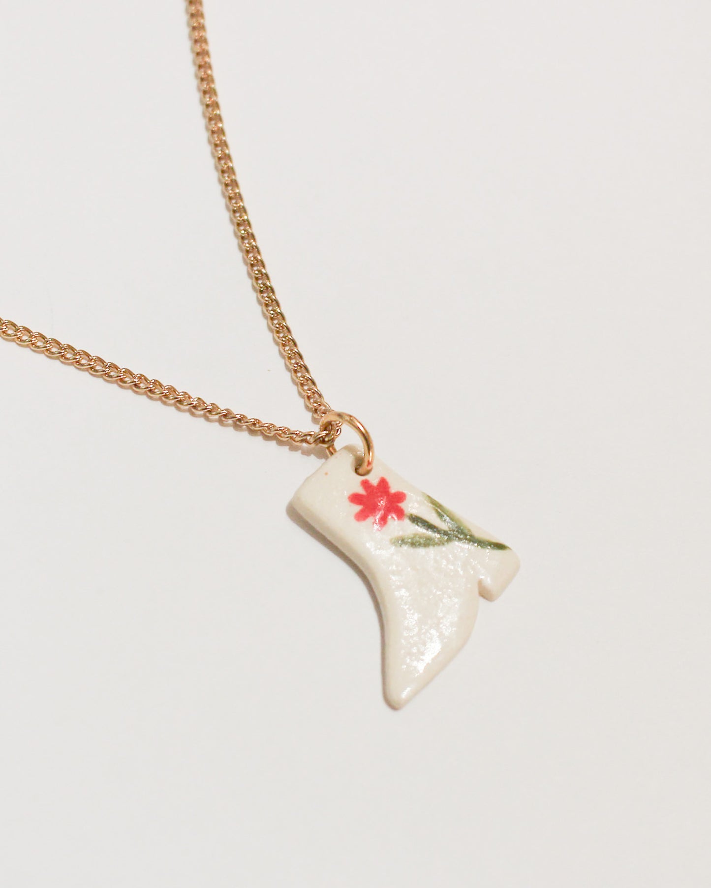 Ceramic Flower Boot Pendant Necklace