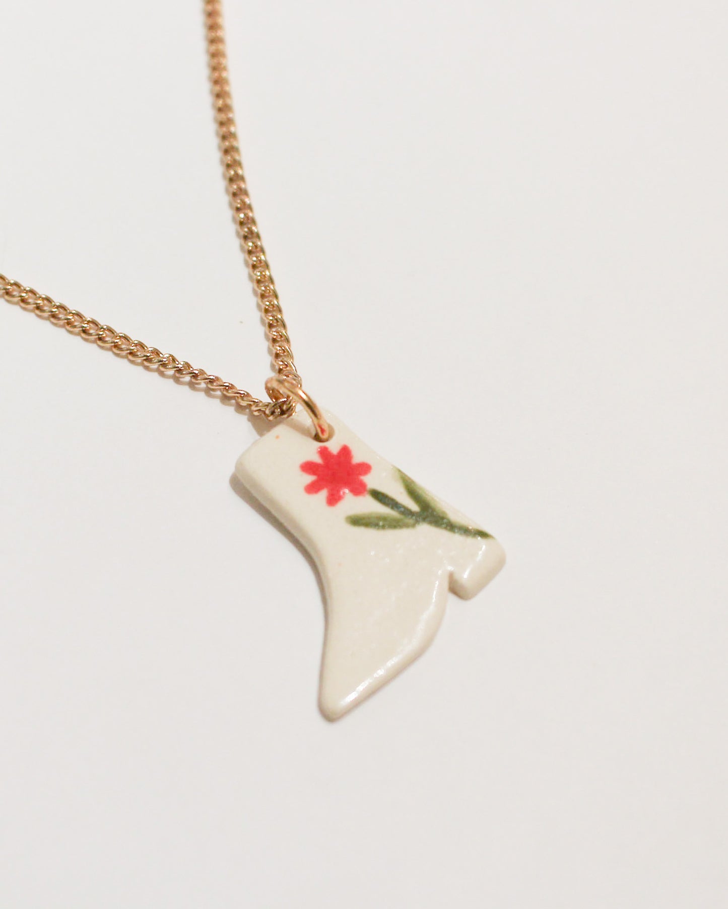 Ceramic Flower Boot Pendant Necklace