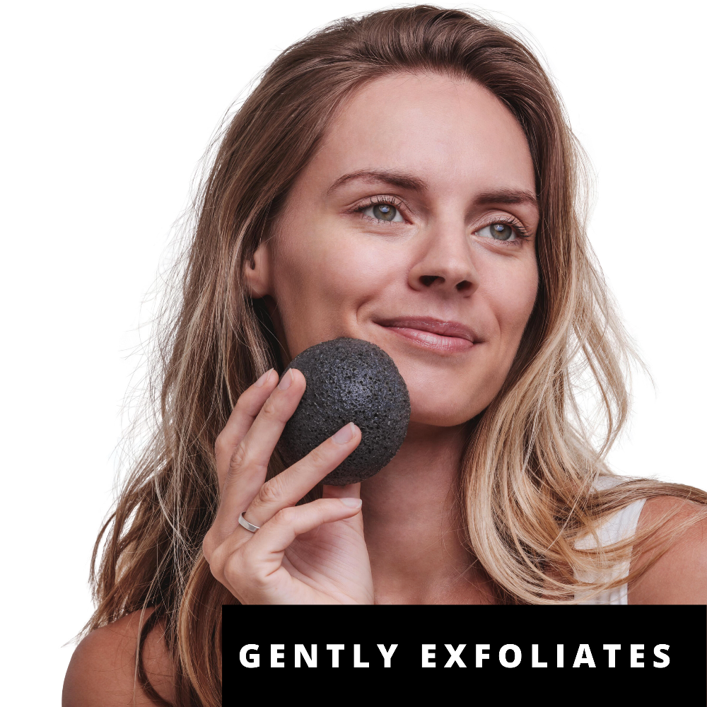 Charcoal Facial Konjac Sponge - Pure Sol, Face Buff, Bamboo Charcoal, Pore Purifying