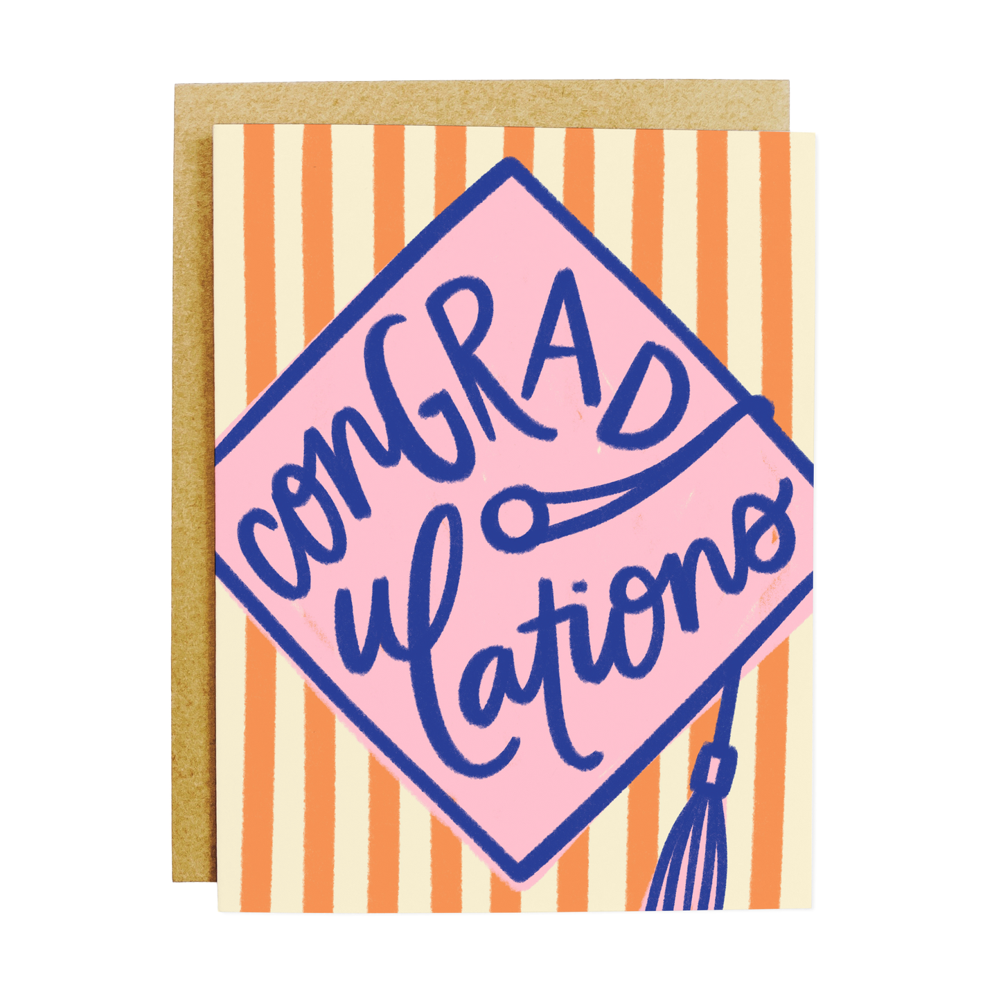 Graduation-themed card with 'Congratulations' text on a striped background