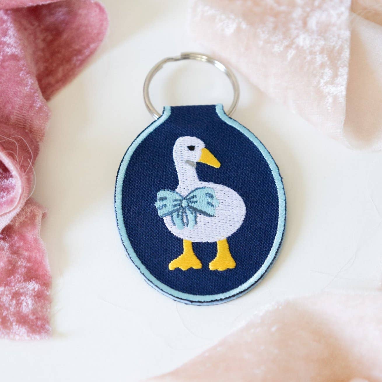Duck Embroidered Denim Keychain