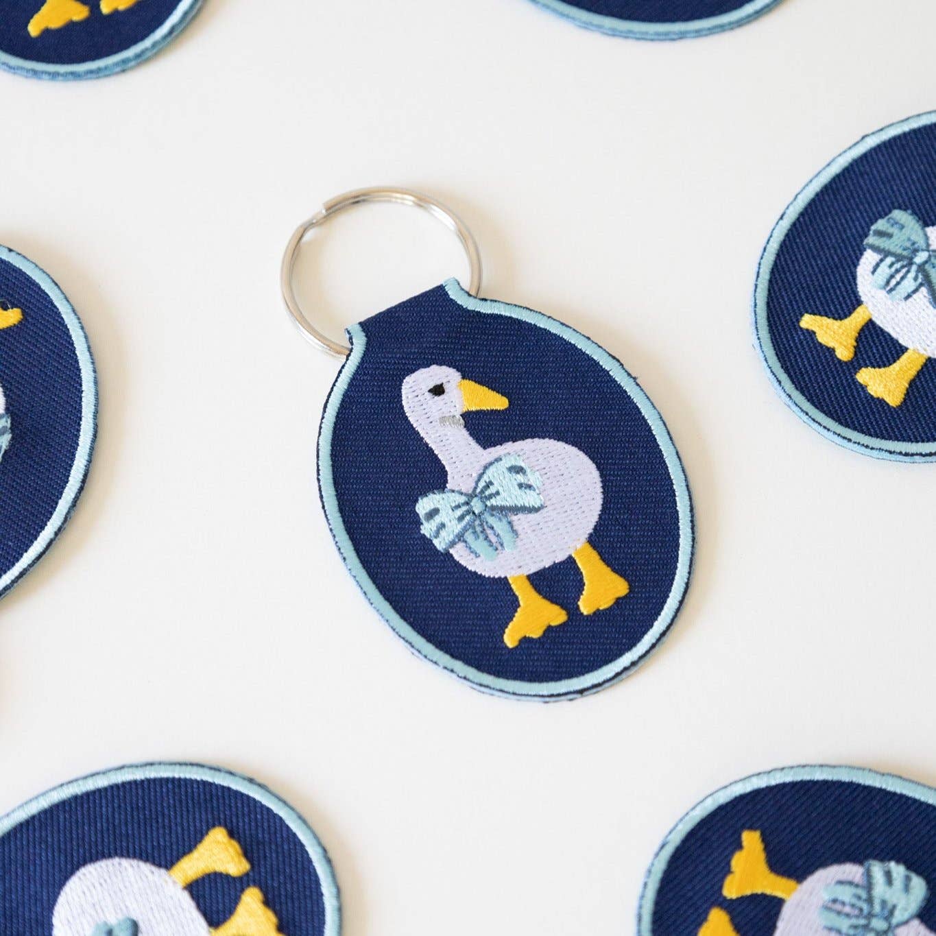 Duck Embroidered Denim Keychain