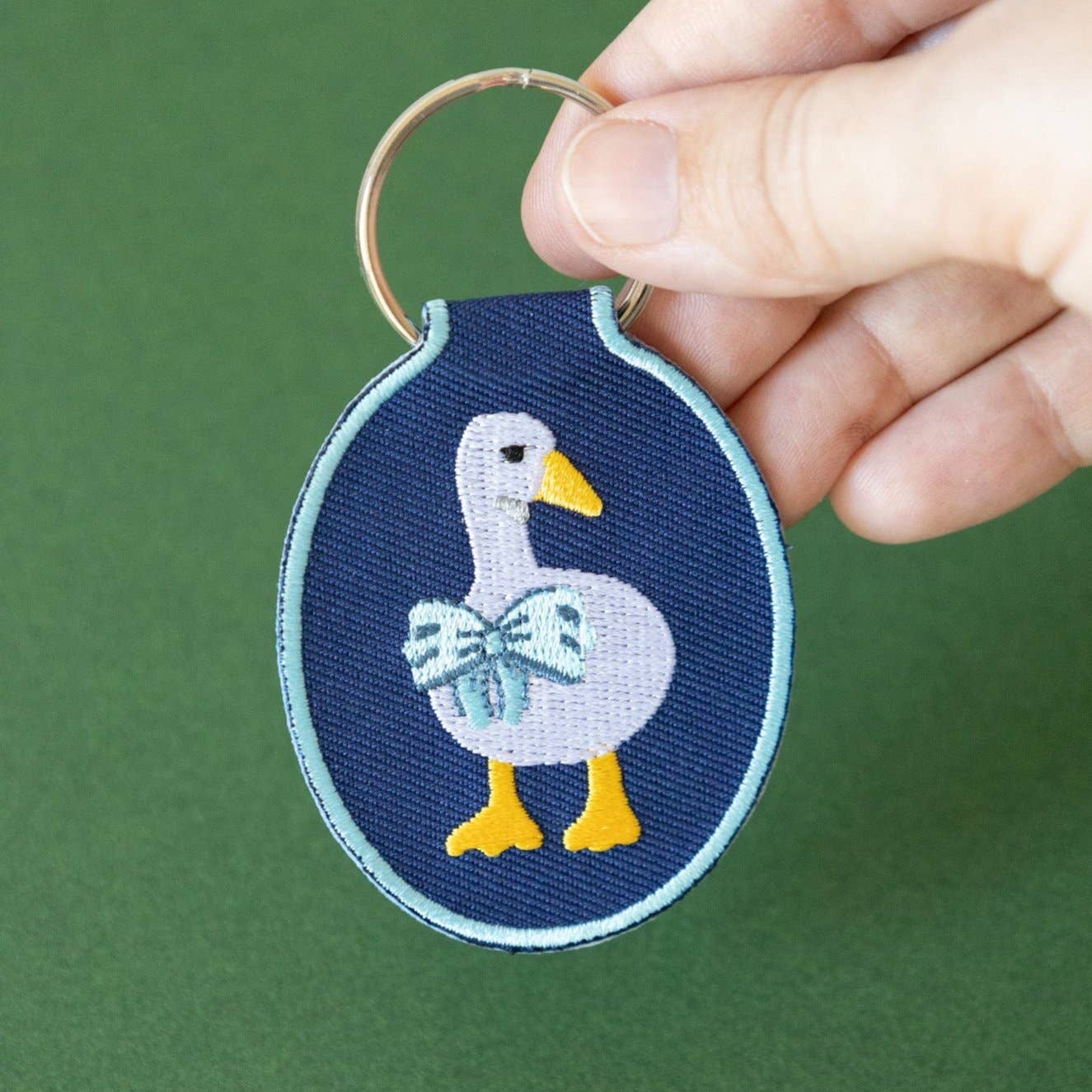 Duck Embroidered Denim Keychain
