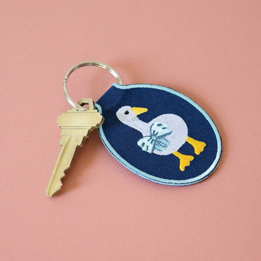 Duck Embroidered Denim Keychain
