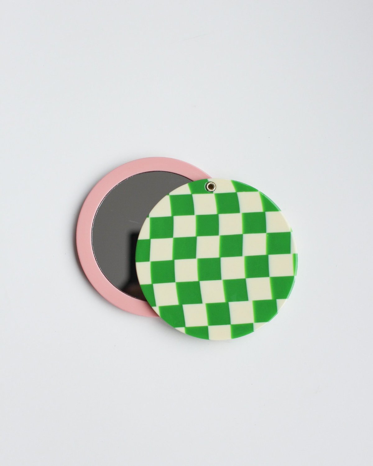 Green Checkered Swivel Pocket Mirror Bon Femmes, pink mirror, hand mirror