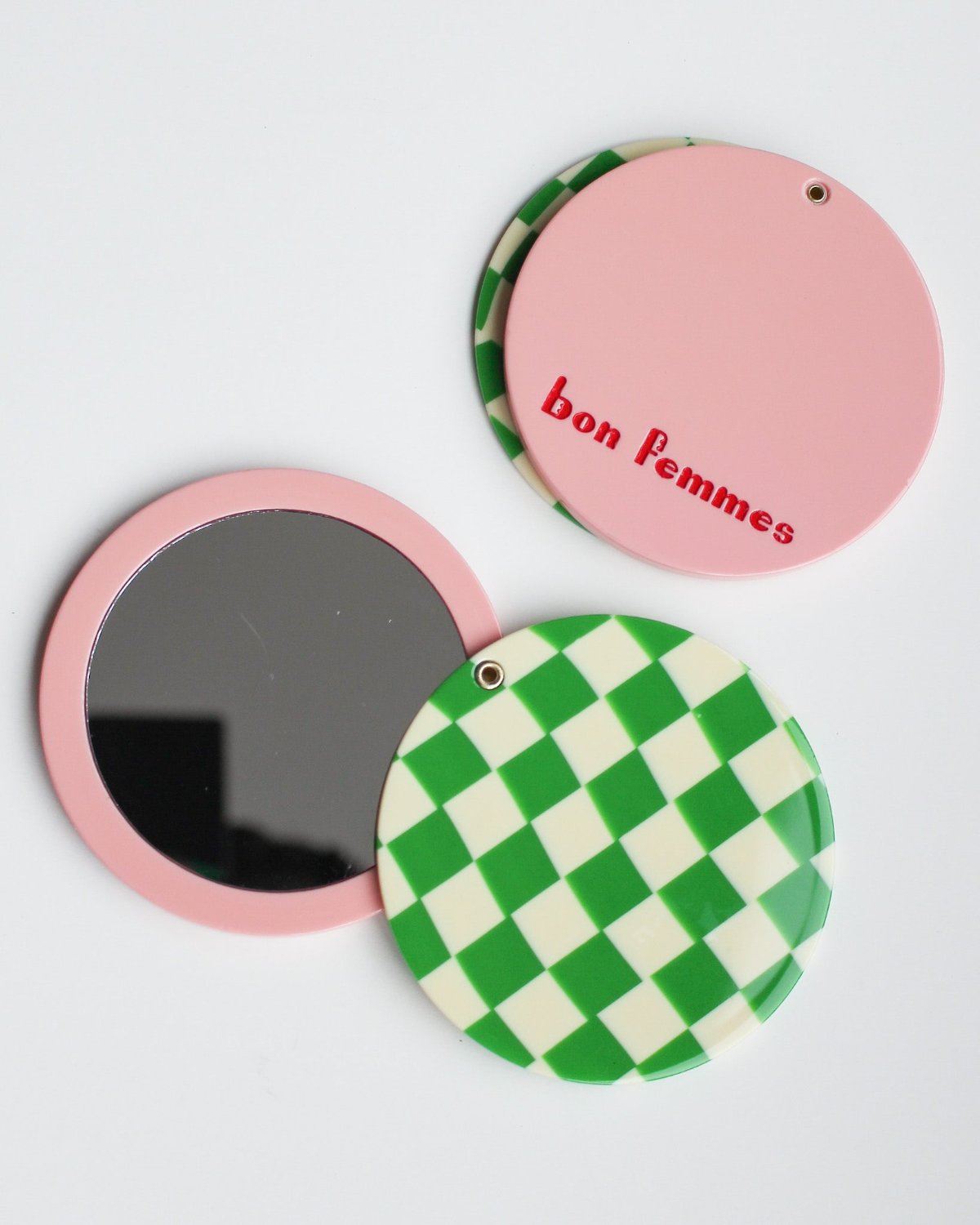 Green Checkered Swivel Pocket Mirror Bon Femmes, pink mirror, hand mirror