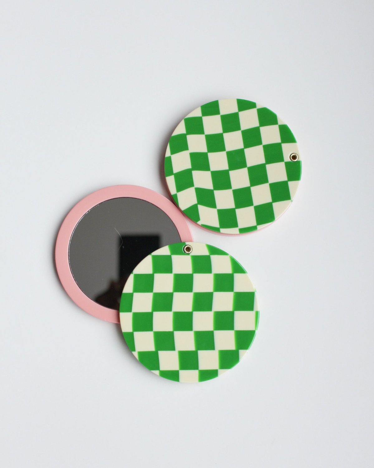 Green Checkered Swivel Pocket Mirror Bon Femmes, pink mirror, hand mirror