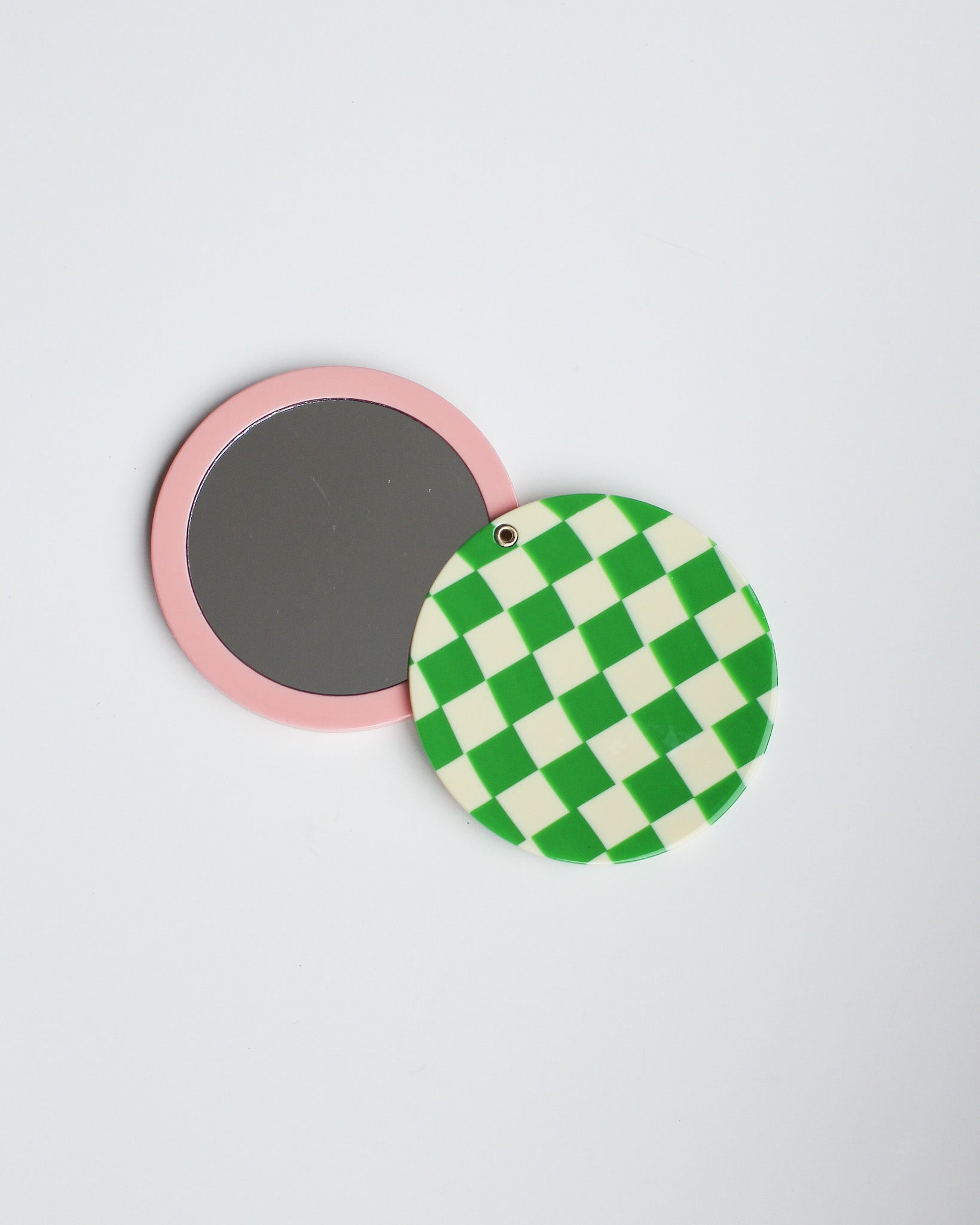 Green Checkered Swivel Pocket Mirror Bon Femmes, pink mirror, hand mirror