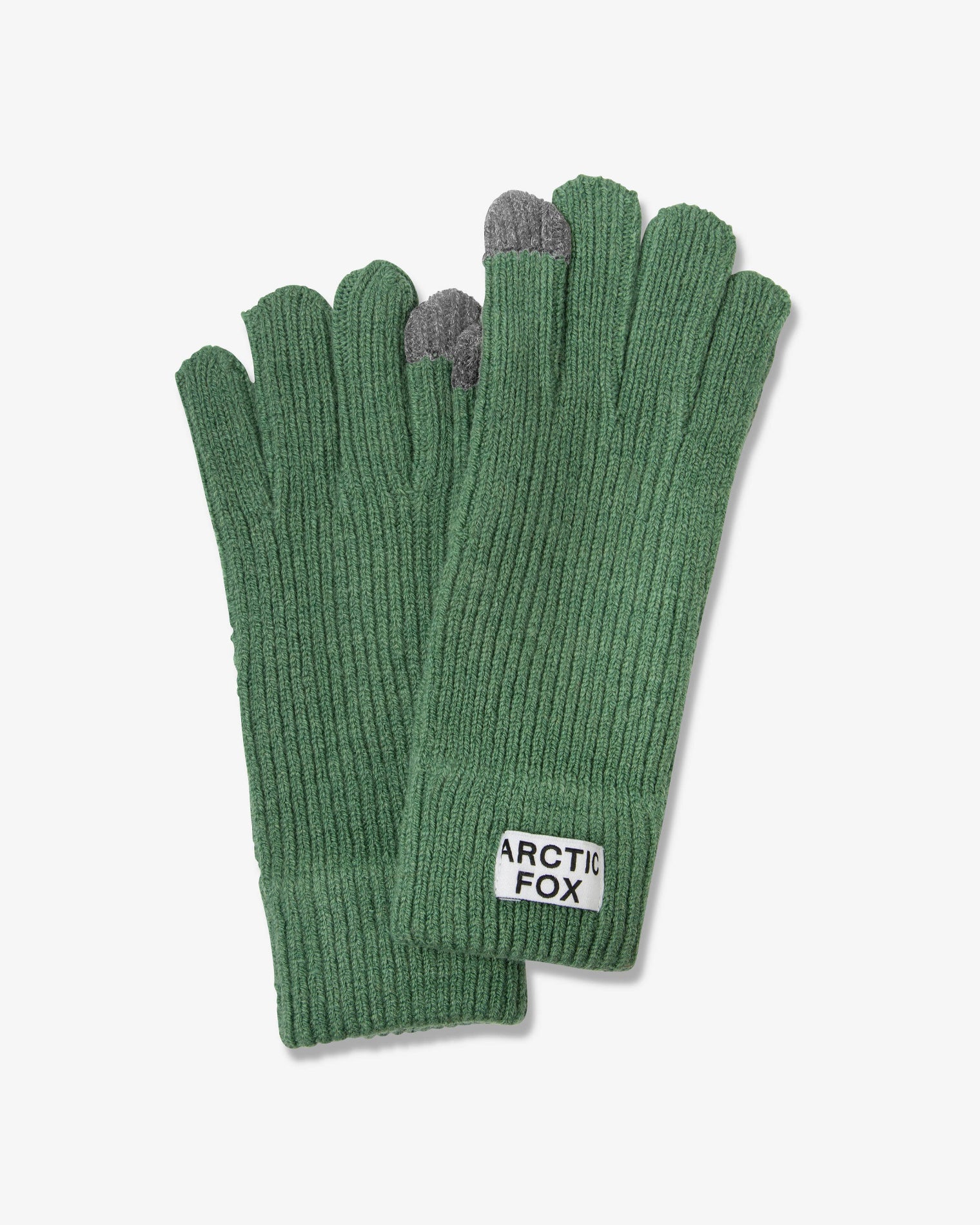 Green gloves with a brand label on a white background, Green Recycled Bottle Gloves