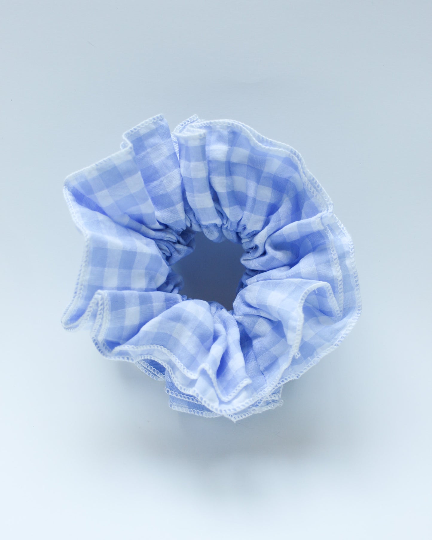 Jumbo Layered Blue Gingham Scrunchie