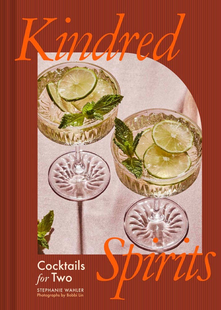 Book cover of 'Kindred Spirits: Cocktails for Two' with two cocktails on a red background