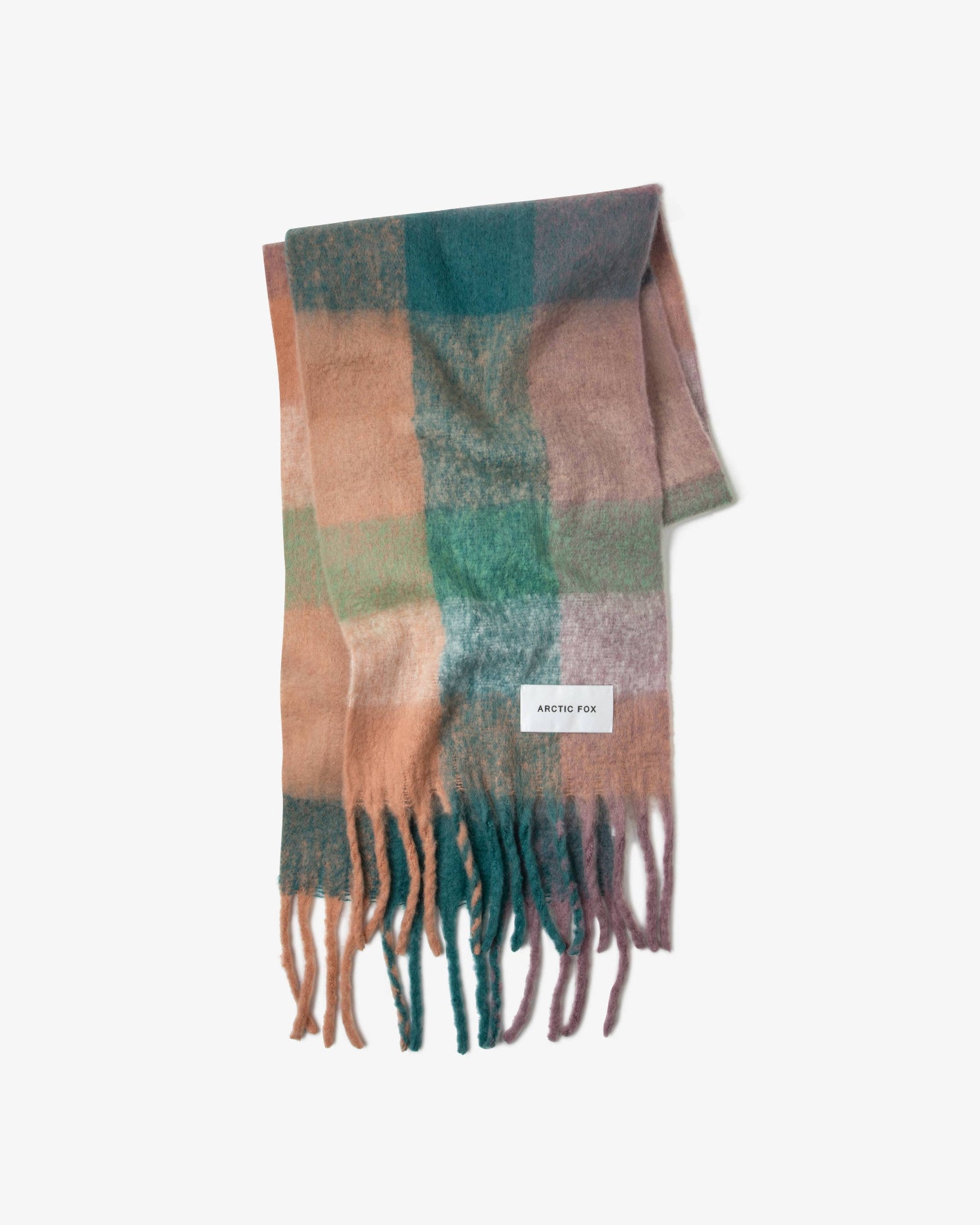 Plaid scarf with fringes on a white background, Lilac Check Recycled Bottle Reykjavik Scarf