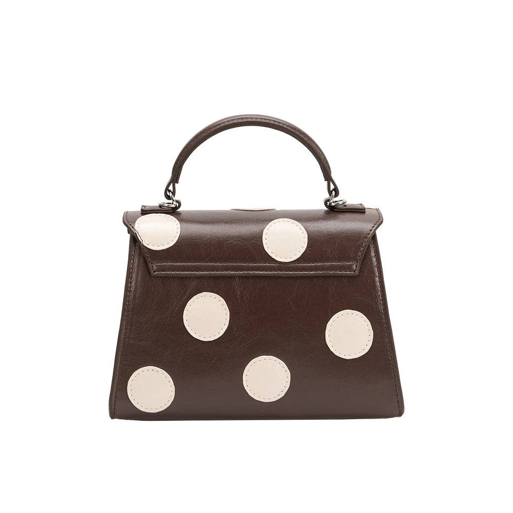 Brown handbag with white polka dots on a white background, Maisel Chocolate Polka Dot Top Handle Bag, Melie Bianco