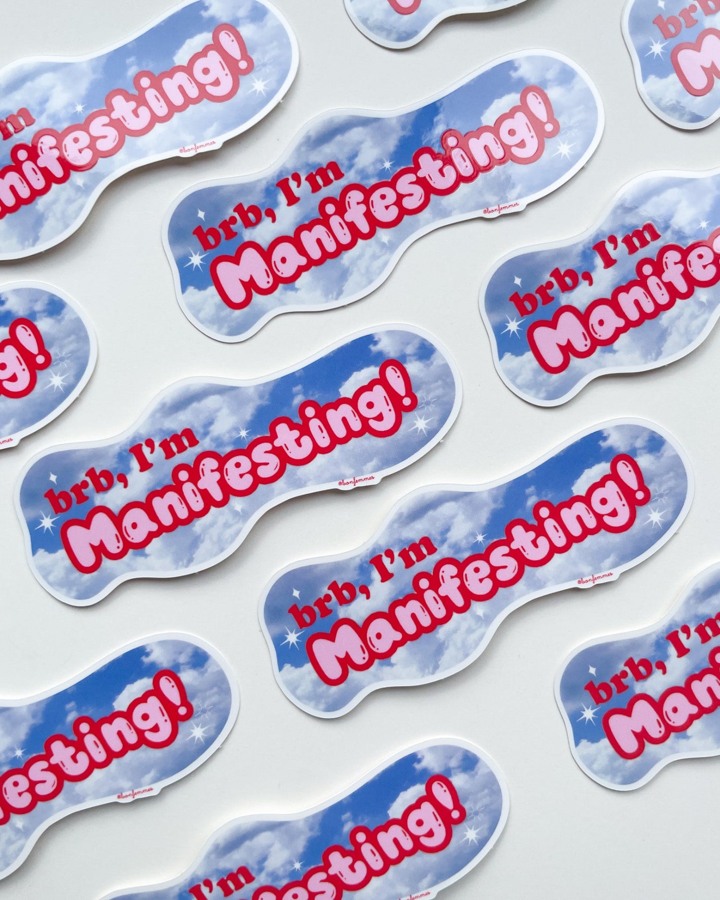 Stickers with 'I'm Manifesting!' text on a white background, Manifesting Cloud Sticker Bon Femmes