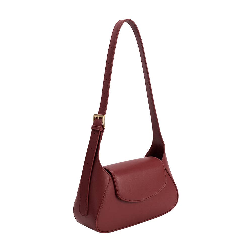 Red handbag with a strap on a white background, Red handbag with a strap on a white background, Melody Burgundy Shoulder Bag, Melie Bianco