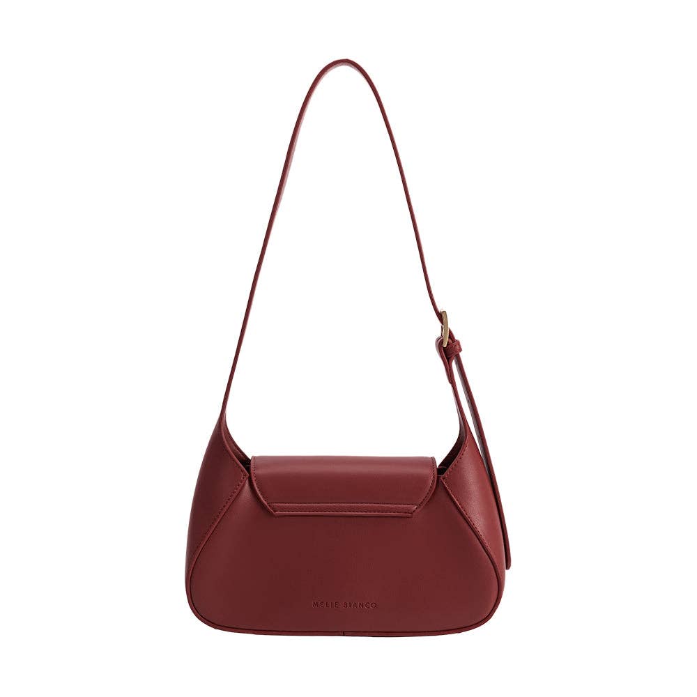 Red handbag with a strap on a white background, Melody Burgundy Shoulder Bag, Melie Bianco