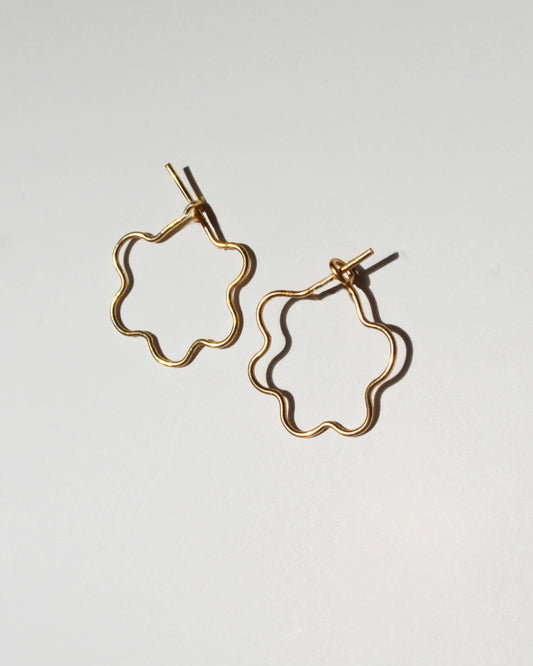 Gold hoop earrings on a light gray background, Mini Flora Hoop Earrings