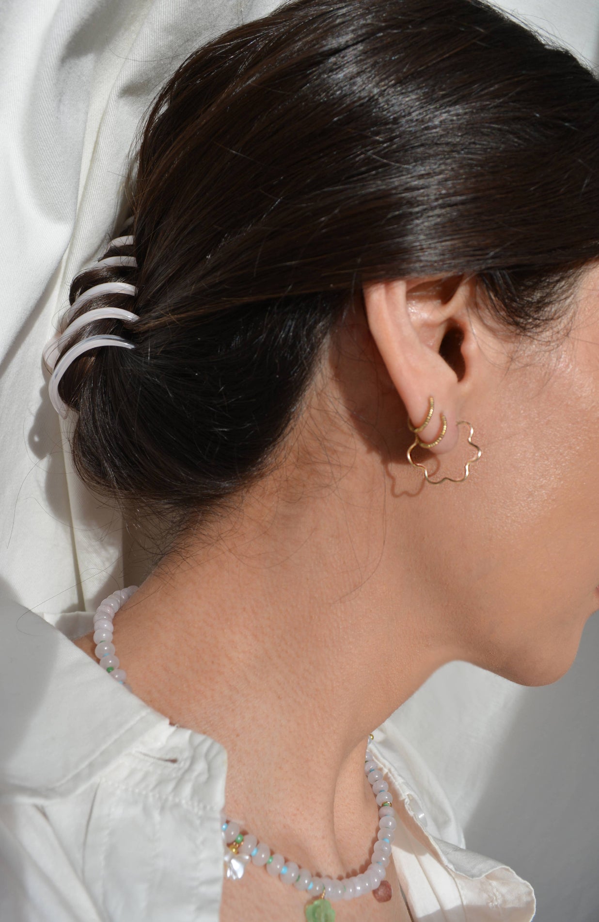 Mini Flora Hoop Earrings in Silver