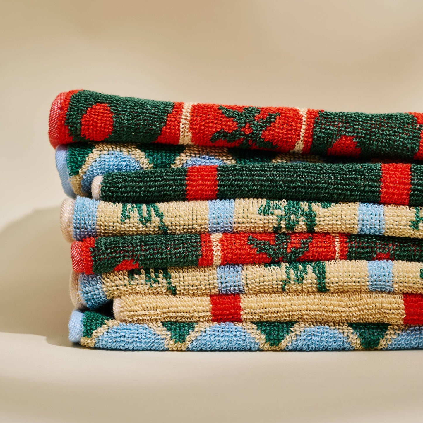 Olive and Tomato Checked Cotton Terry Cloth Towel
