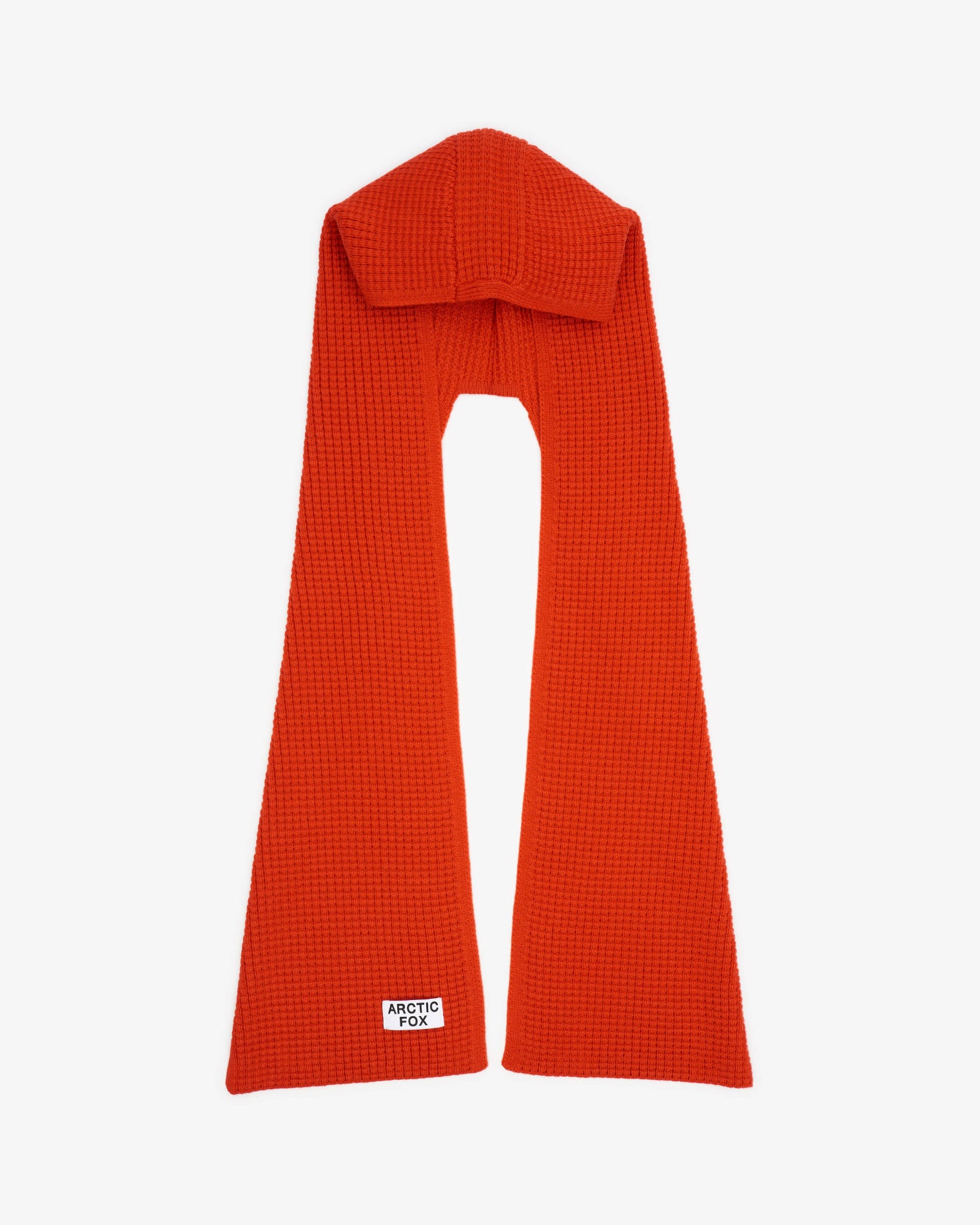 Orange scarf with a brand label on a white background, Orange Recycled Bottle Hooded Scarf