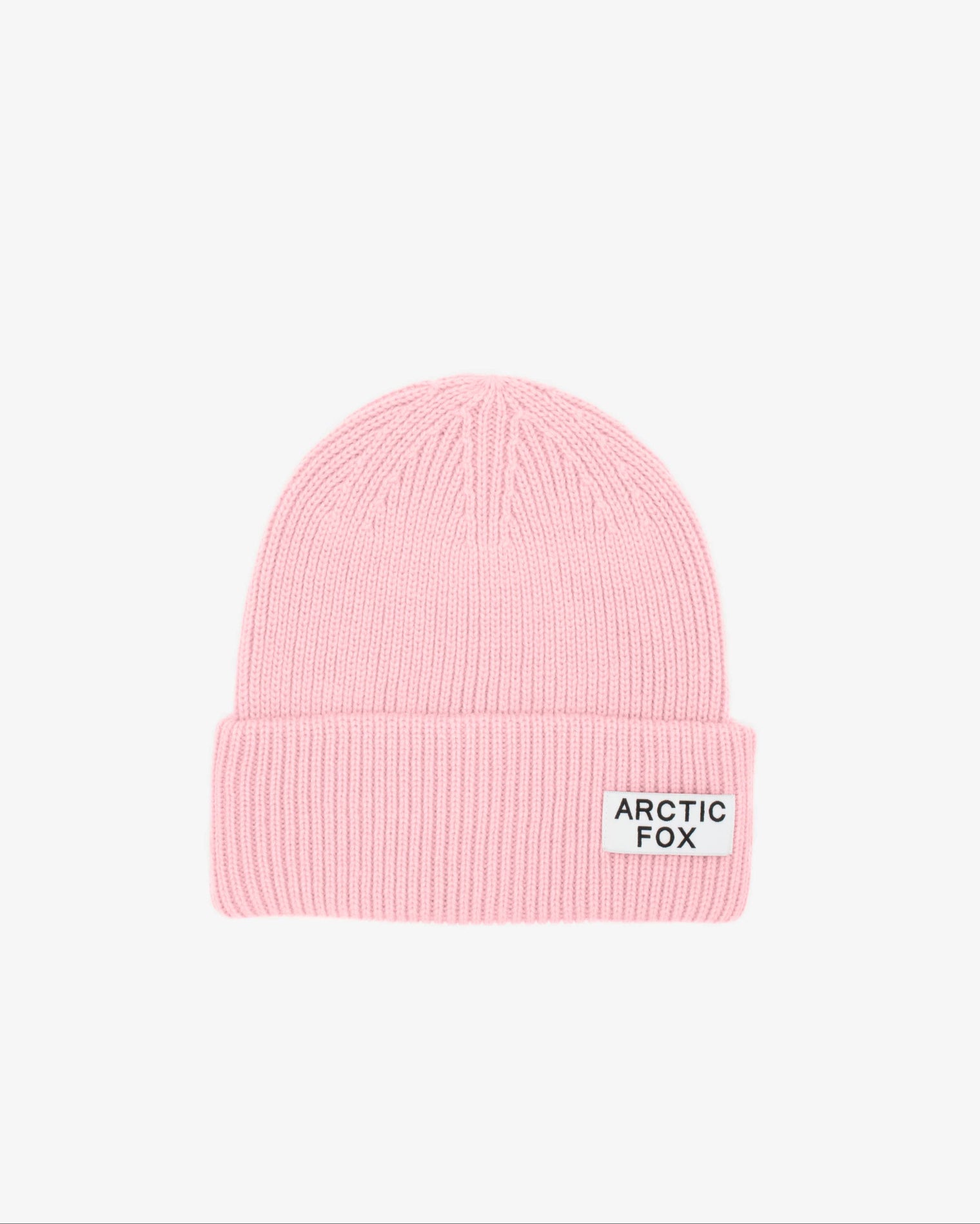 Pink beanie with 'Arctic Fox' logo on a white background, Pink Recycled Bottle Beanie