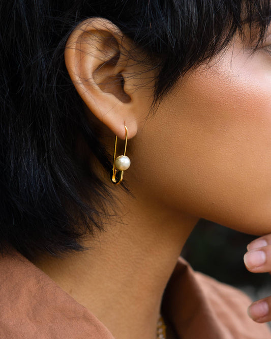 Roxy Pearl Safety Pin Earrings