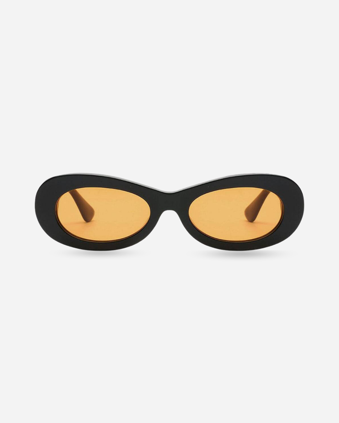 Black cat-eye SoHo sunglasses with yellow lenses on a white background