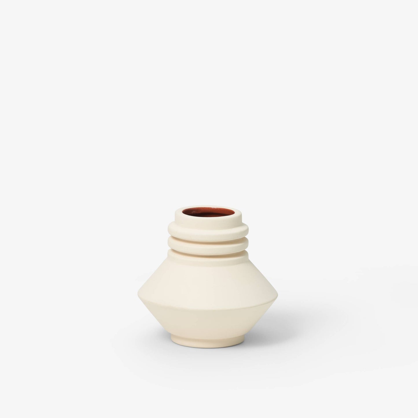 White ceramic vase with a brown interior on a white background, Strata Vase