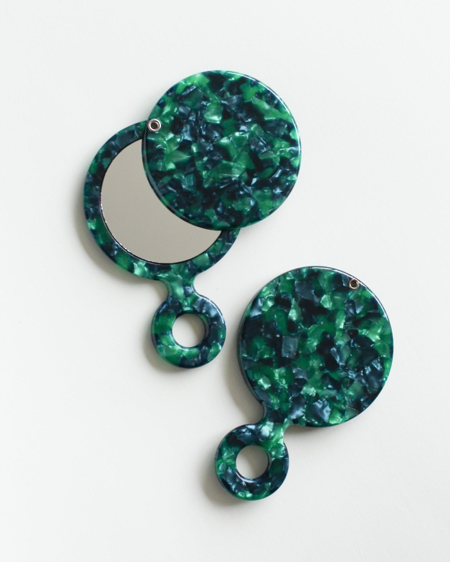 Swivel Pocket Mirror Green marbled compact mirrors on a white background