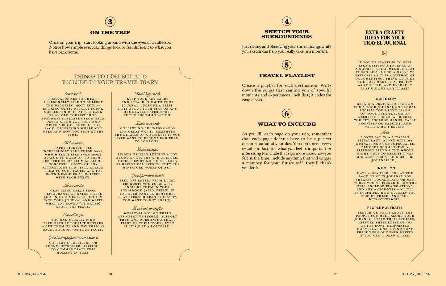 Instructions for a travel journal on a beige background