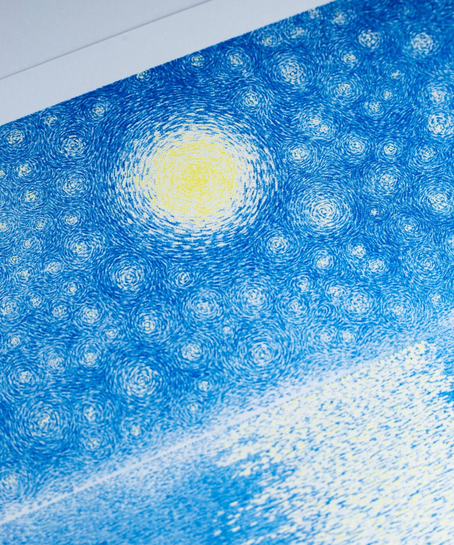 Artistic depiction of a starry night sky with a bright yellow center. The Starry Night Manon Diemer