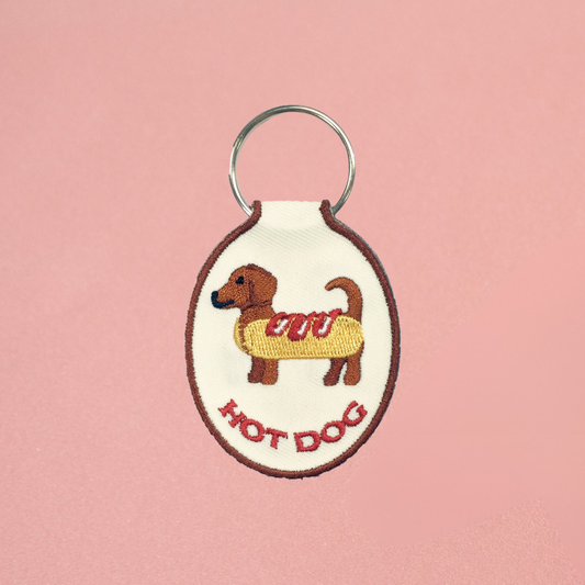 Hot Dog Embroidered Keychain