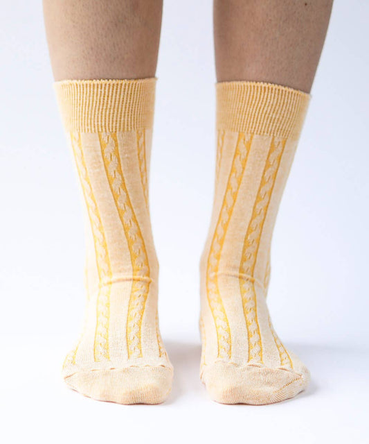 Butter Yellow Cotton Cable Knit Socks