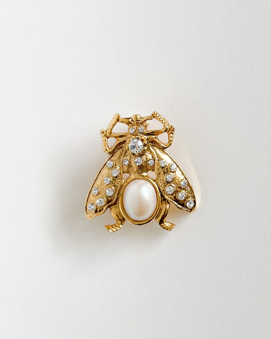 Gold, Pearl and Crystal Bug Brooch