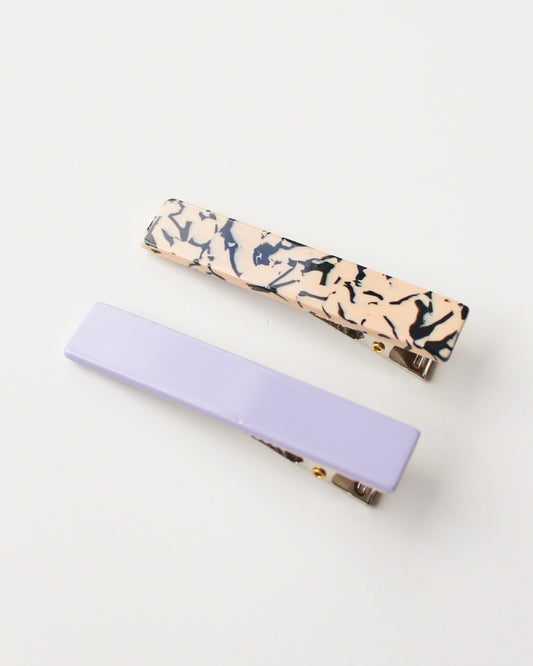 Femmes Hair Clip Set in Cream Marble + Lilac