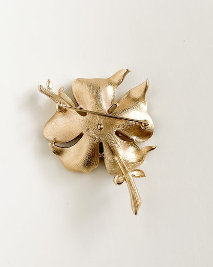 Trifari Vintage Gold & Pearl Flower Brooch