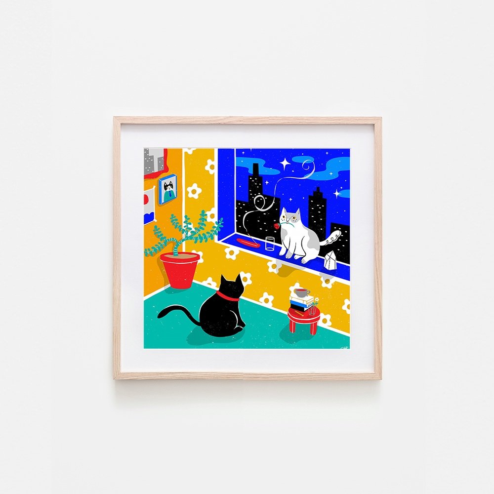 Cat Date Art Print, Esther Kim, Cute cat art