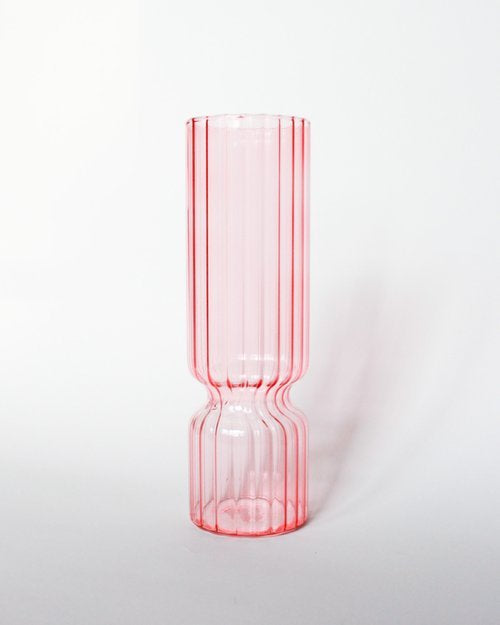 Pink Ribbed Glass Vase